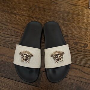 Versace Cream Slides with Gold Medusa Emblem